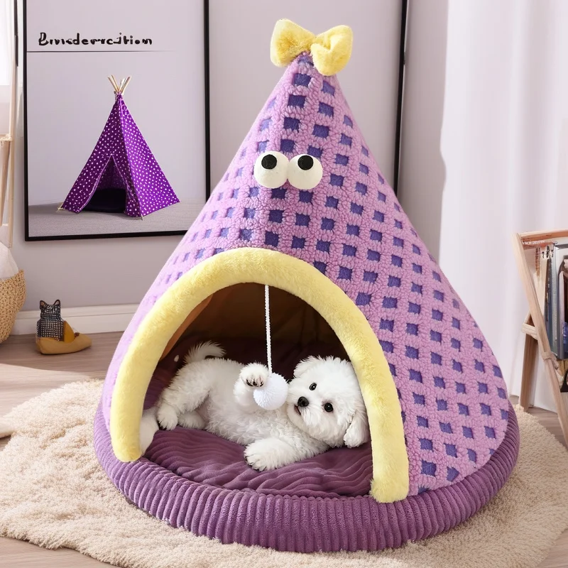 

Dog Tent Bed Enclosed Cozy House For Small Dogs And Cats Four Seasons Warm Secure Puppy Teddy Bed Home Bedroom Christmas Gift