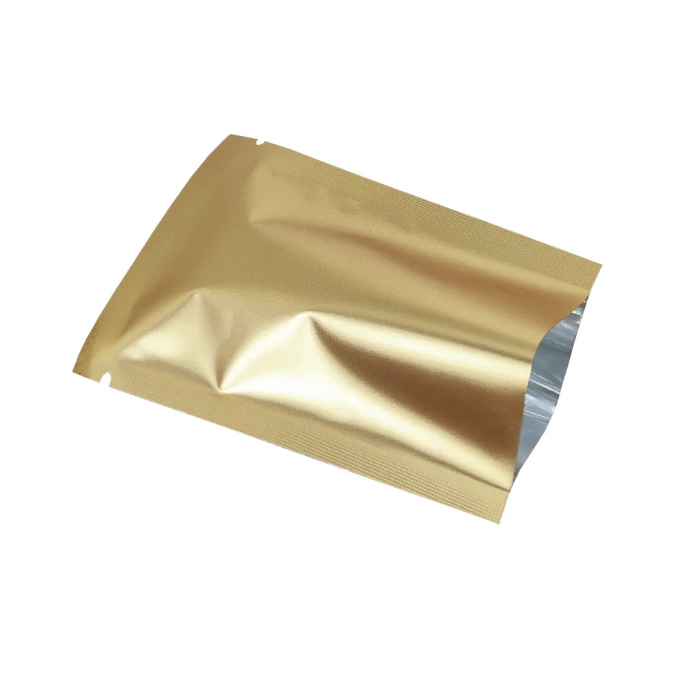 500pcs Matte Gold Heat Seal Open Top Aluminum Packaging Bag Bulk Food Powder Tea Vacuum Storage Foil Wrapping Aluminized Pouch