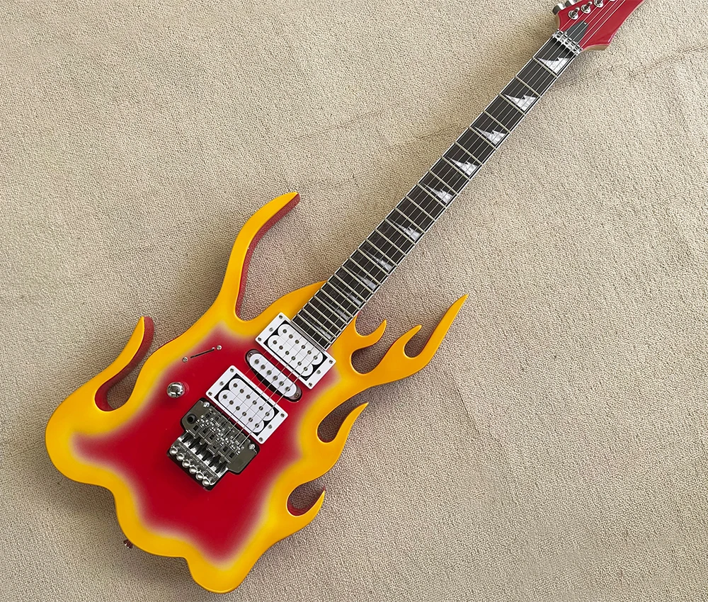 Left Hand 6 Strings Flame Electric Guitar with 24 Frets,Rosewood Fretboard,Customizable