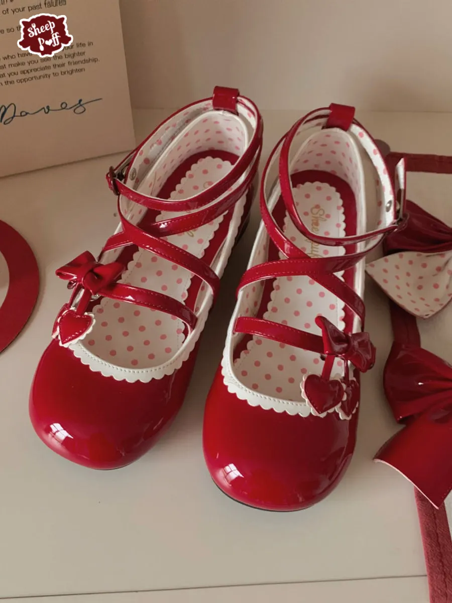 

Japanese Original Lolita Love Sweet Cute Lace Round Head Low Heel Single Shoes Girl Mary Jane Patent Leather High Heels Women