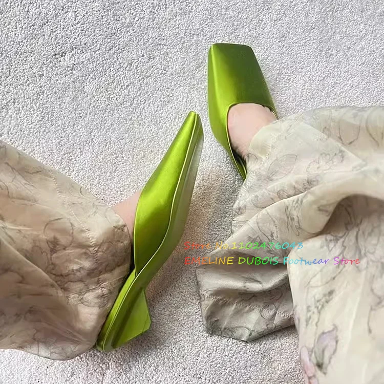 

French Style Satin Muller Shoes 2024 New Cat Heel Baotou Half Slippers Square Head Cool Slippers Women Solid Color Shallow Shoes