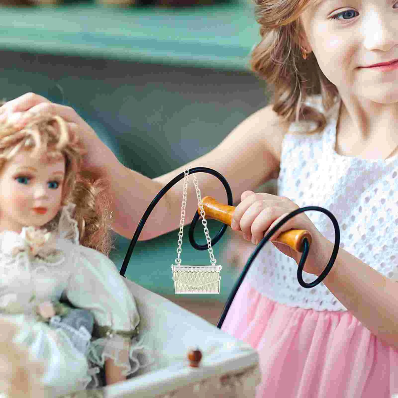 2 Pcs Handbags Kids Wallet Dollhouse Metal Decoration Clad Decorate Purse Silver Mini Models Child Miss