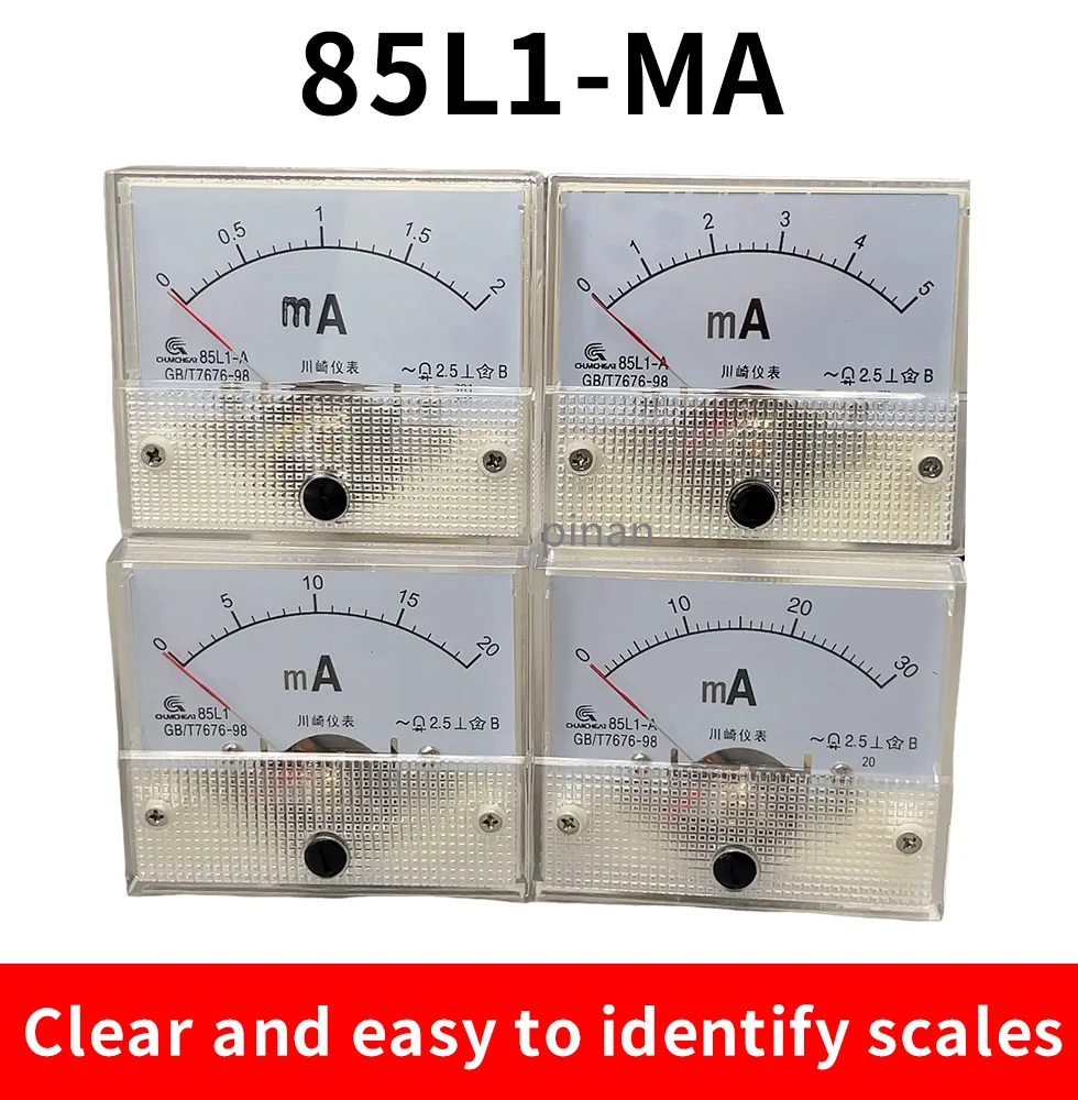 Imagem -03 - Painel Analógico Ampere Medidor de Corrente Amperímetro 85c1 Branco 0-50ma 64*56 mm 85l1 050ma 1ma 20ma 30ma 100ma 200ma 500ma ac
