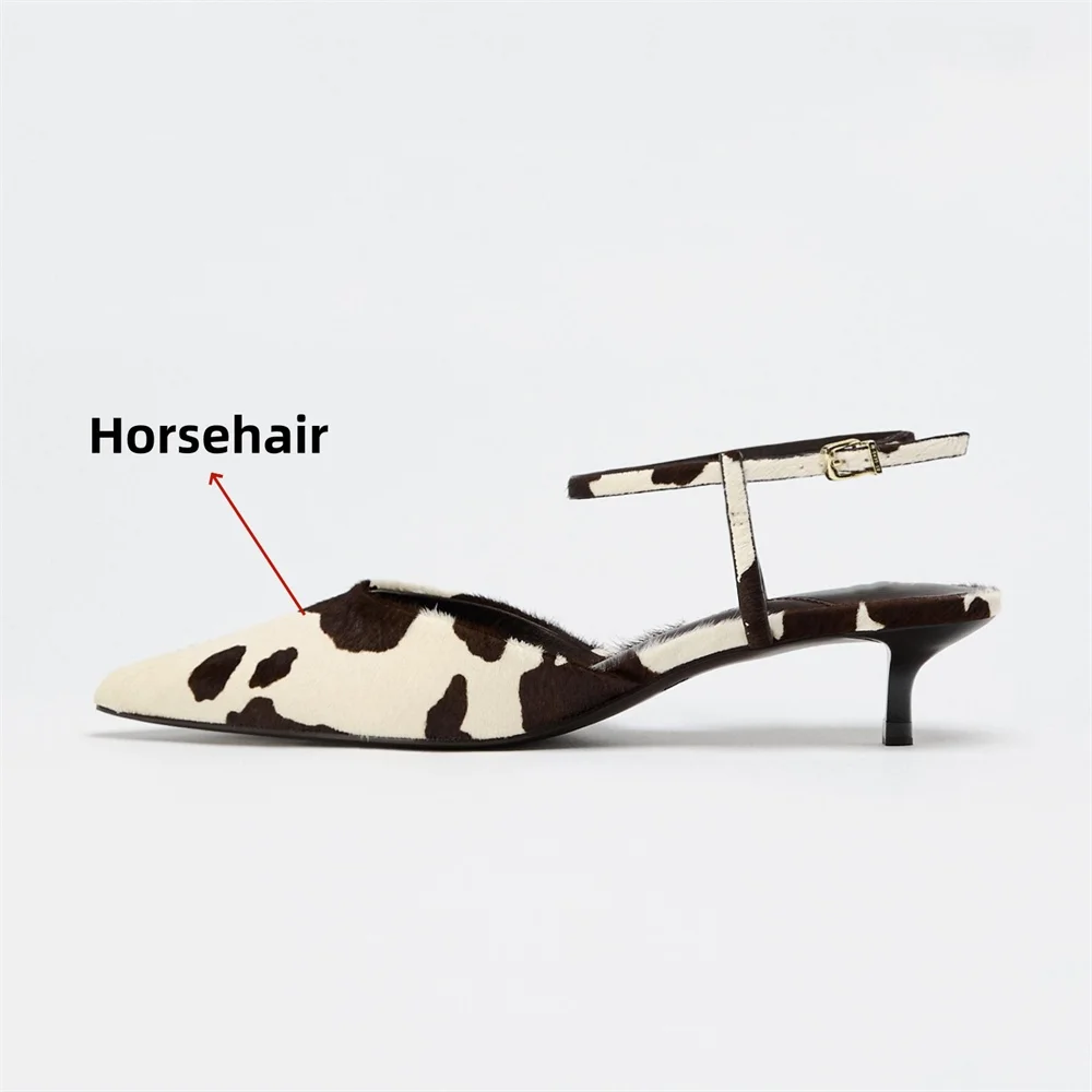 FEDONAS Ins Women Horsehair Cow pattern Kitten High Heels Party Wedding Shoes Woman Sexy Pointed Toe Slingback Pumps Sandals image 2
