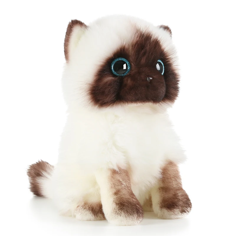 Juguete de peluche de gato siamés de simulación, muñecas de Ojos de lentejuelas azules, cara marrón y blanca, decoración del hogar, regalo lindo para bebé, 20cm