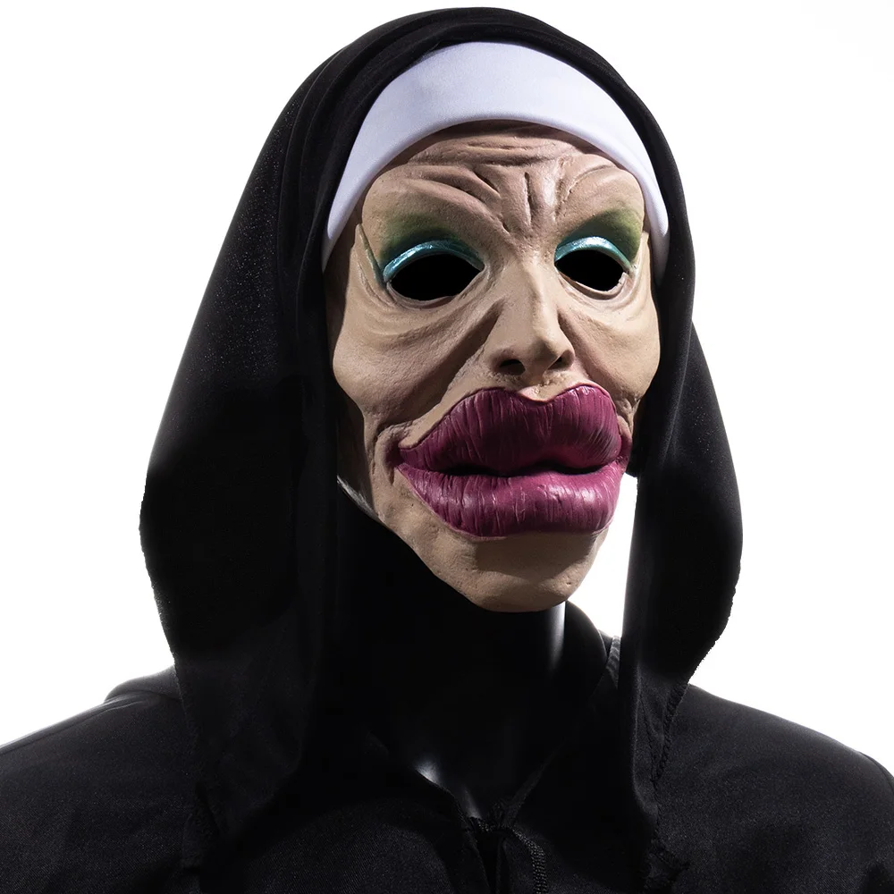 Funny Sexy Big Lips Nun Mask Cosplay Full Head Masks with Headscarf Halloween Carnival Party Costume Props