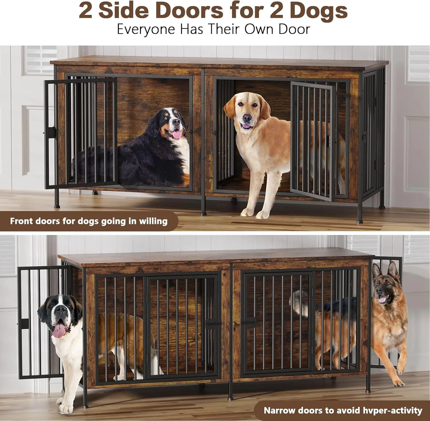 78 Inch Dog Cage Furniture for 2 Dogs, Extra Large Double Dog Crate Furniture Large Breed, TV Stand, Sturdy Dog with Divider