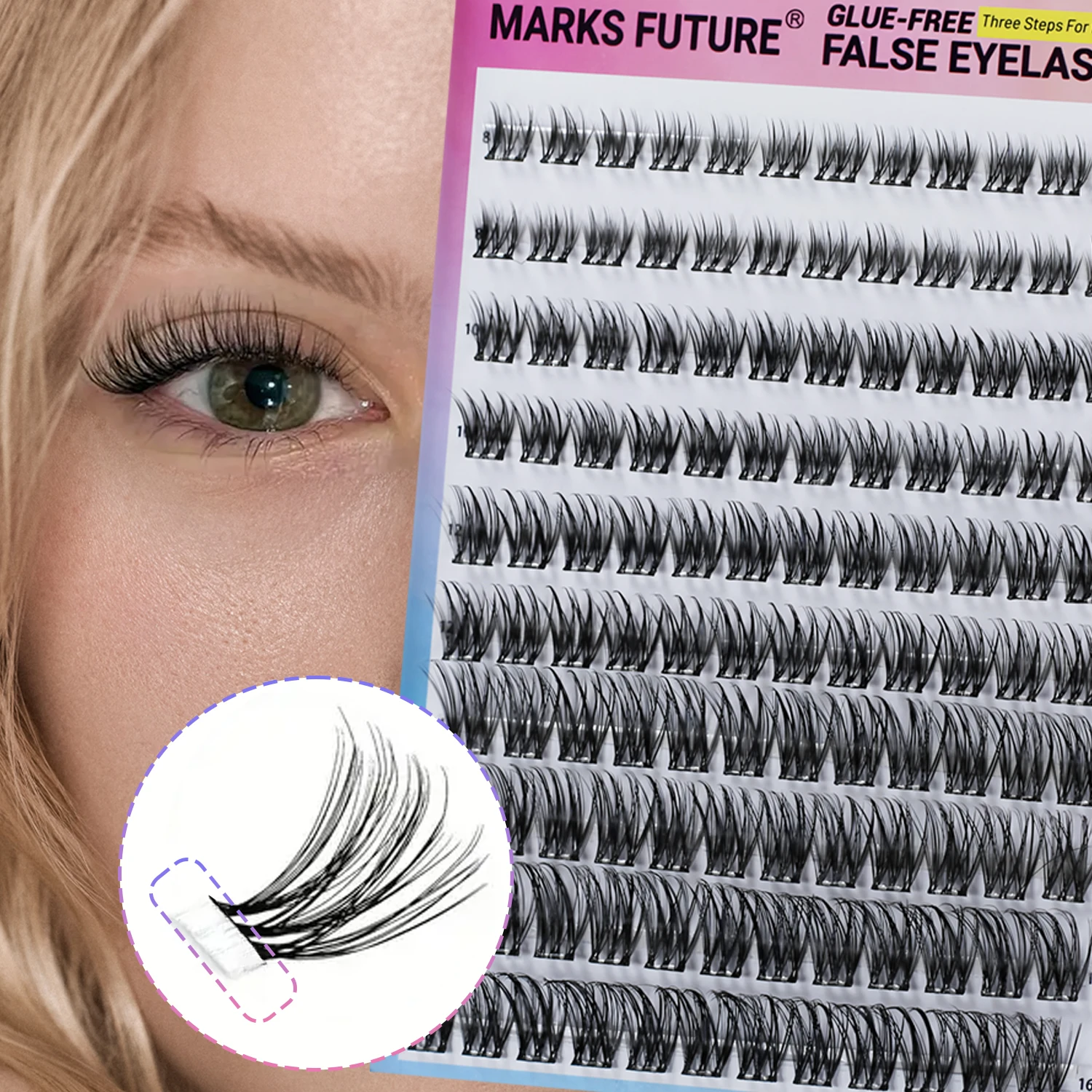 Self-Adhesive Eyelashes, 120 Pieces of Self-Adhesive Lash Clusters, 8-16mm Mixed Natural D Curl, Reusable False Eyelashes, Ultra-Thin and Lightweight, Easy for Beginners to Use