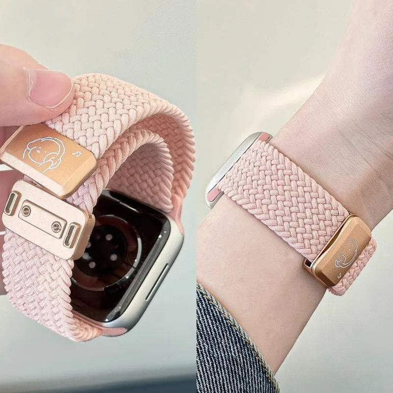 Плетеный ремешок с магнитной пряжкой, нейлоновый браслет для Apple Watch 42 46 40 мм 45 мм 41 мм 44 мм 49 мм iWatch 7 4 3 5 6 8 9 10 Ultra 2