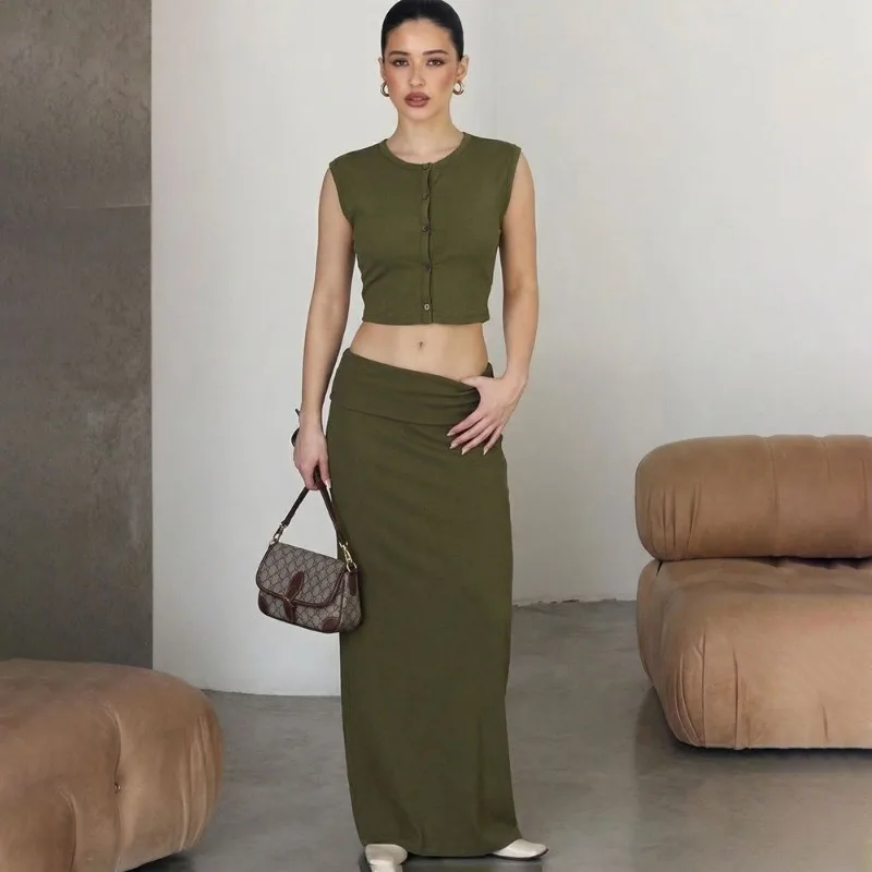 

Tuularose Summer Women Skirt 2-piece Set Casual Sleeveless Vest Top Slim Maxi Skirt Set Elegant Party Vacation Female Dress Sets