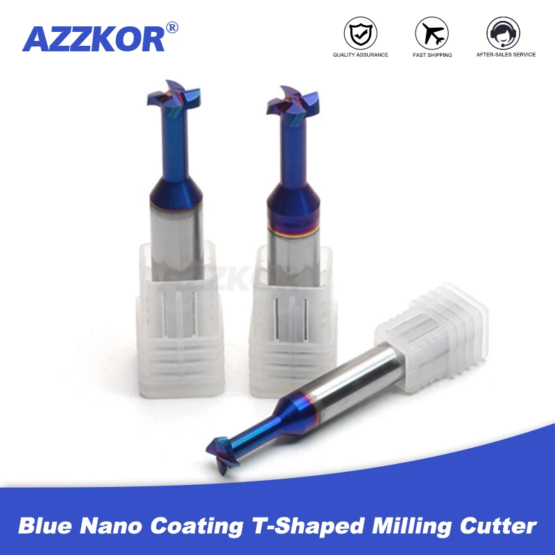 

AZZKOR HRC70 Tungsten Steel Carbide Blue Nano Coating T-Shaped Milling Cutter CNC Machining Special Groove Type Cutters Tools