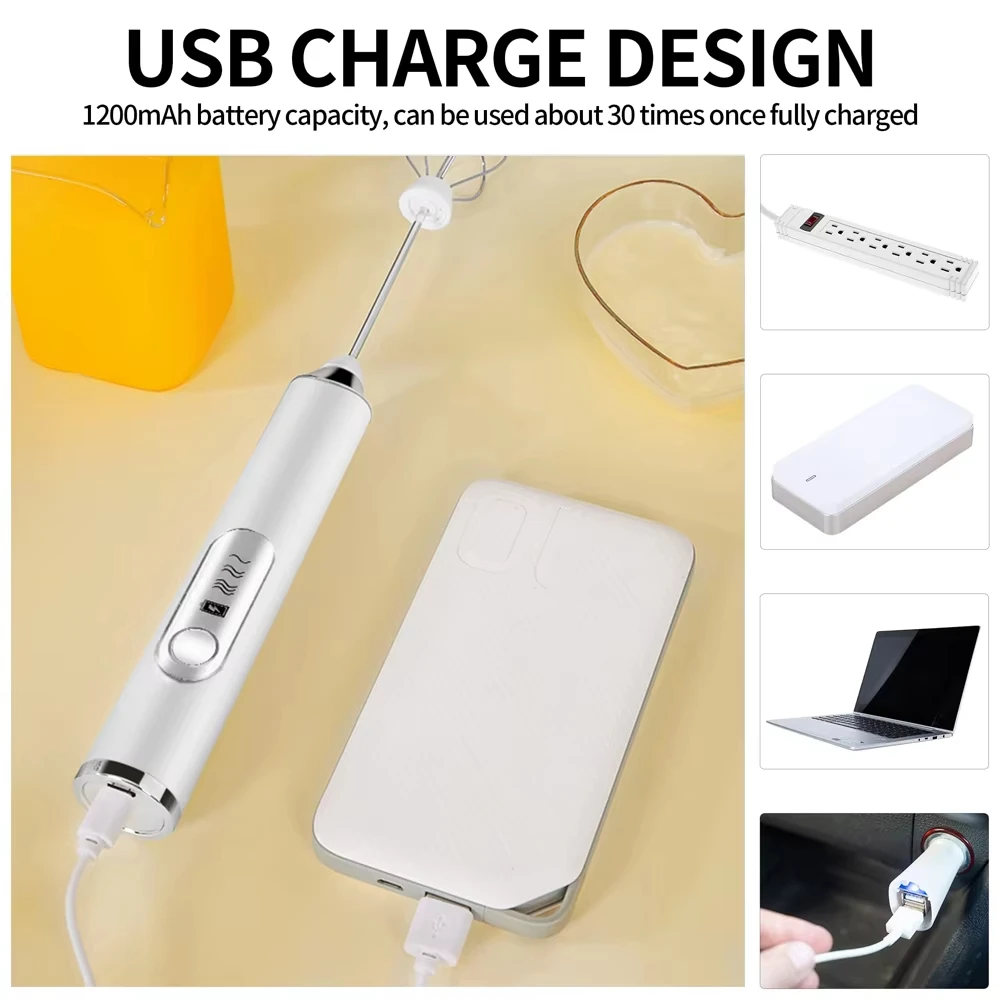 무선 전기 계란 거품기 휴대용 우유 커피 머신 충전식 3단계 배터 케이크 크림 머신 주방 믹서