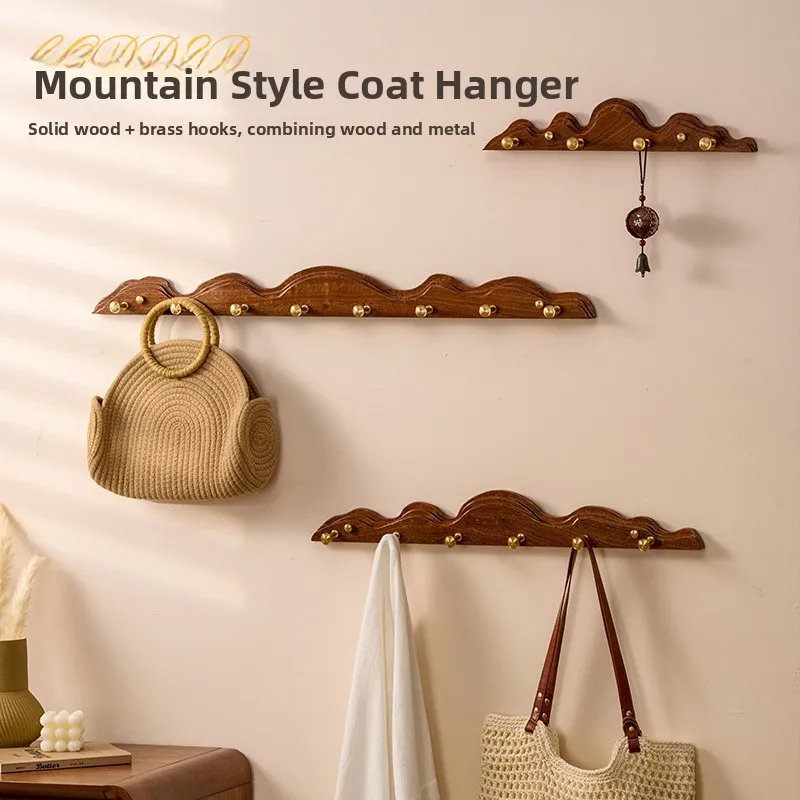 

Modern mat Wood Bronze Clothes Hook on the Wall for Entrance No Drilling Required Mountain Range Design Home Decor