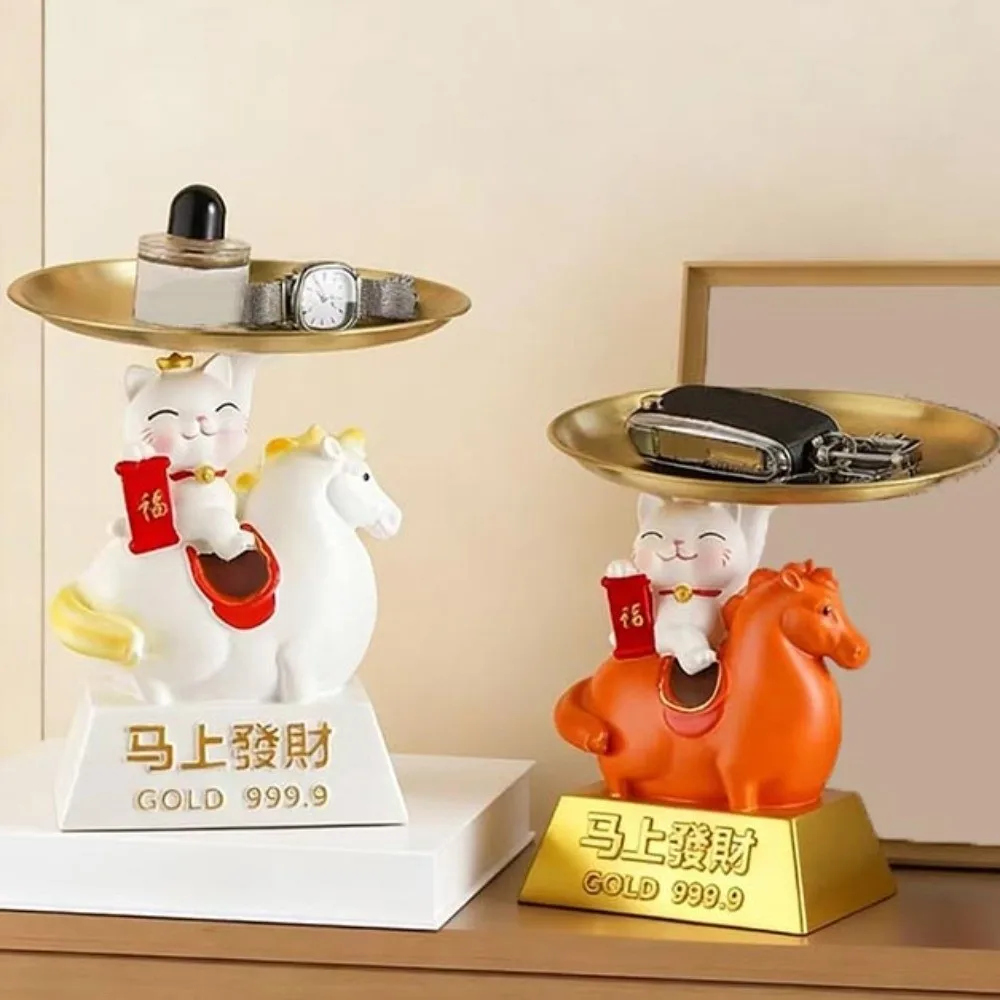 트레이가 있는 말의 해 마스코트 장식품 보관용 장식 조디악 말 피규어 만화 귀여운 말 피규어 장식품