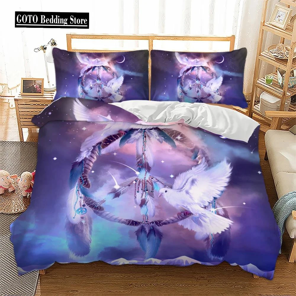 

100% Quality Reactive Printing Bohemian Dream Catcher Feather Duvet Cover Sets Galaxy Boho Comforter Bedding Sets King Hot