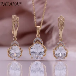 PATAYA New Simple Dangle Earrings Women Fashion Pendant Necklace Champagne Gold Color Natural Zircon Curved Wedding Jewelry Set