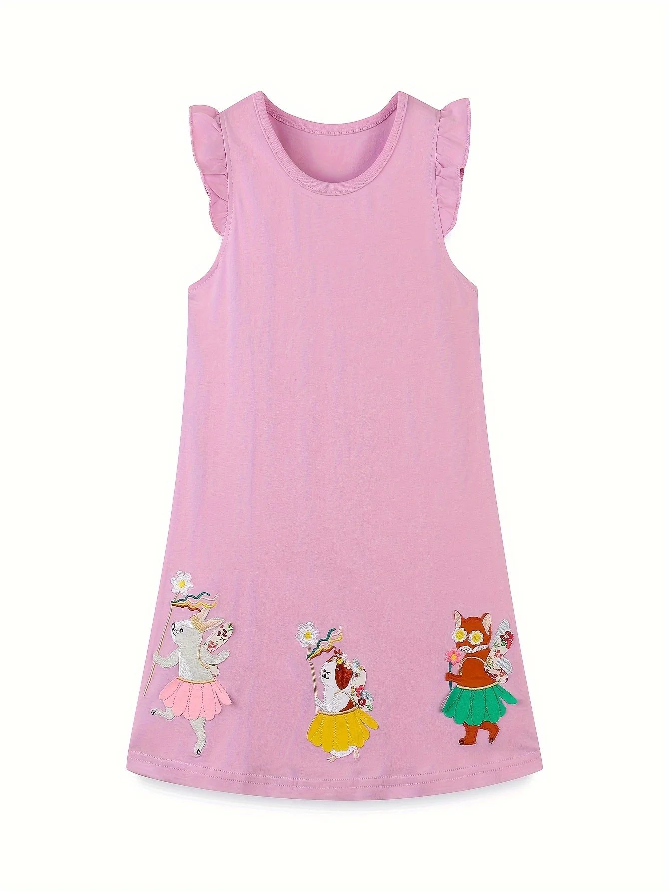 KaLa KaLa Summer Girls' Dress Knitted Cotton Cartoon Embroidered Tank Top Princess Dress