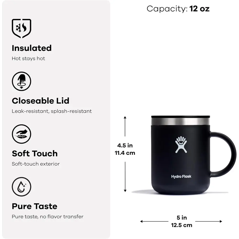 طقم كوب سفر معزول من الفولاذ المقاوم للصدأ، 12 أونصة، مانع للتسرب، غير قابل للانسكاب، إصدار ربطة عنق سوداء