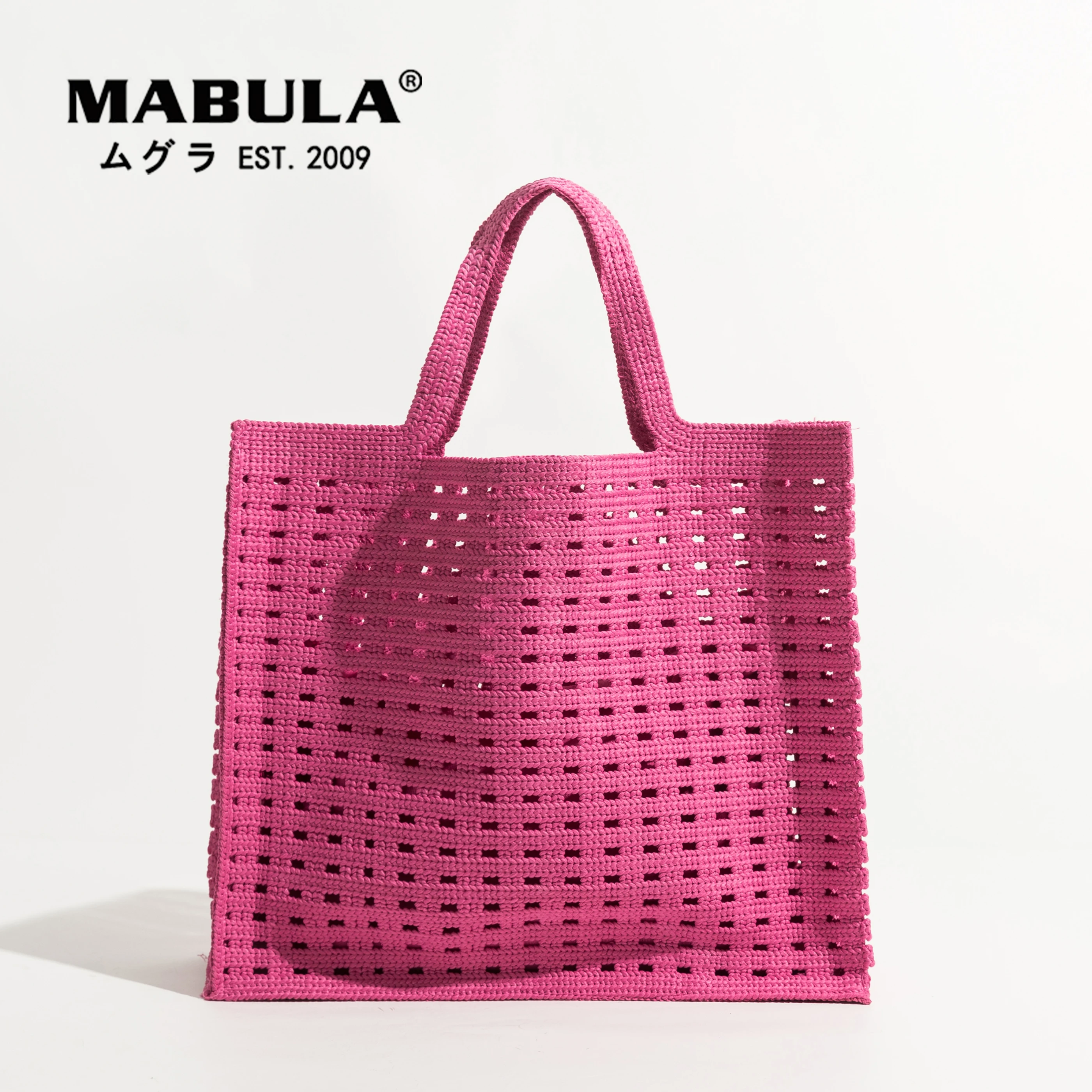 

MABULA Solid Pink Hollow Out Crochet Shopper Handbag Summer Mesh Square Tote Clutch Purse 2023 Brand Designer Beach Shopping Bag