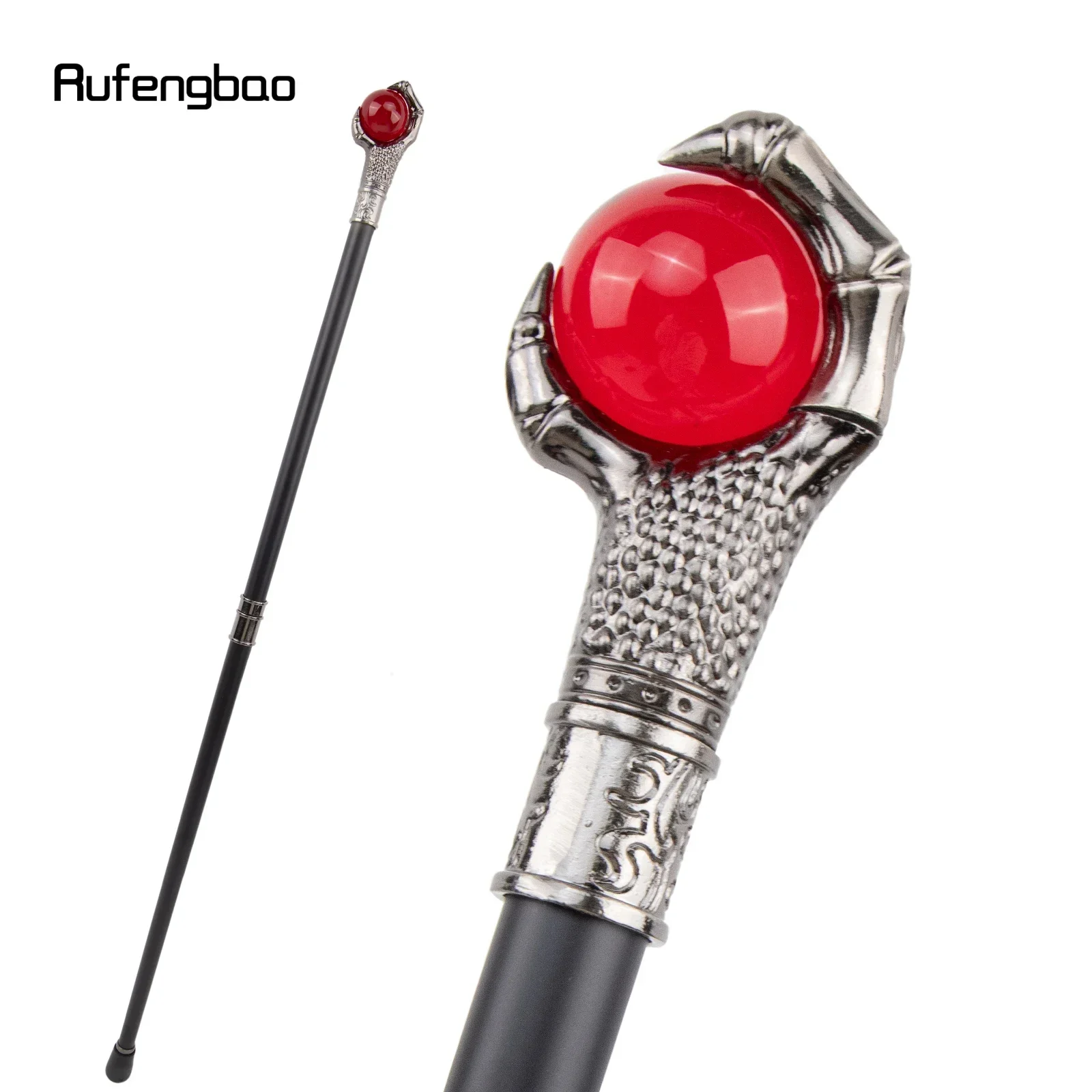 

Dragon Claw Grasp Red Glass Ball Silver Walking Cane Fashion Decorative Walking Stick Cosplay Cane Knob Crosier 93cm