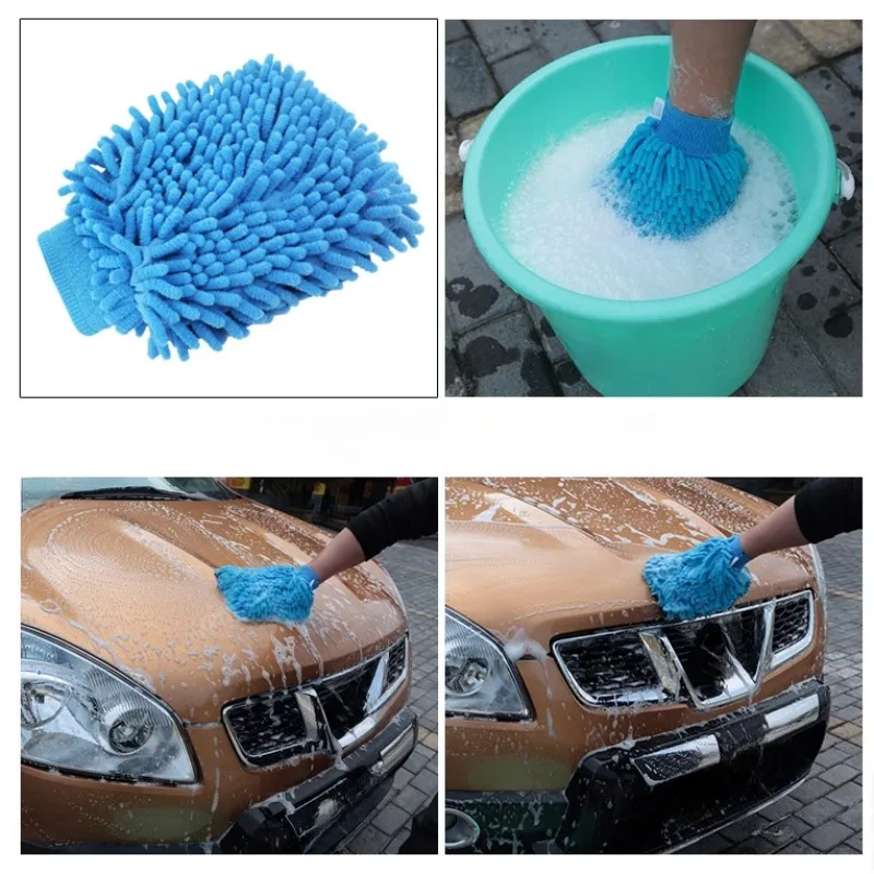 Car Wash Gloves Chenille Glove Plush Rags Thickened Double-sided Car Supplies Cleaning Tools Auto Acessories Car Detailing