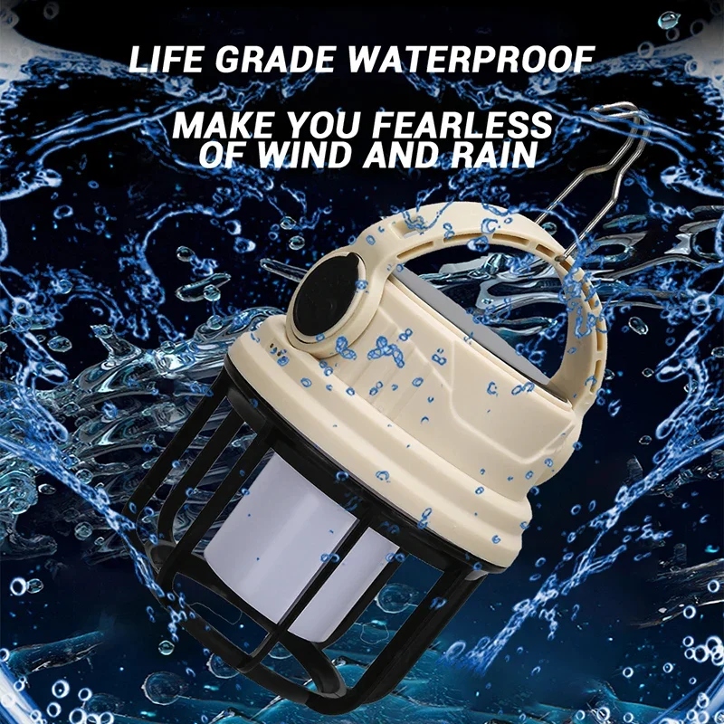 Multifunctional LED Solar Camping Lamp USB Rechargeable flashlight Lantern Outdoor Portable Power Source with Side Lamp Hooks