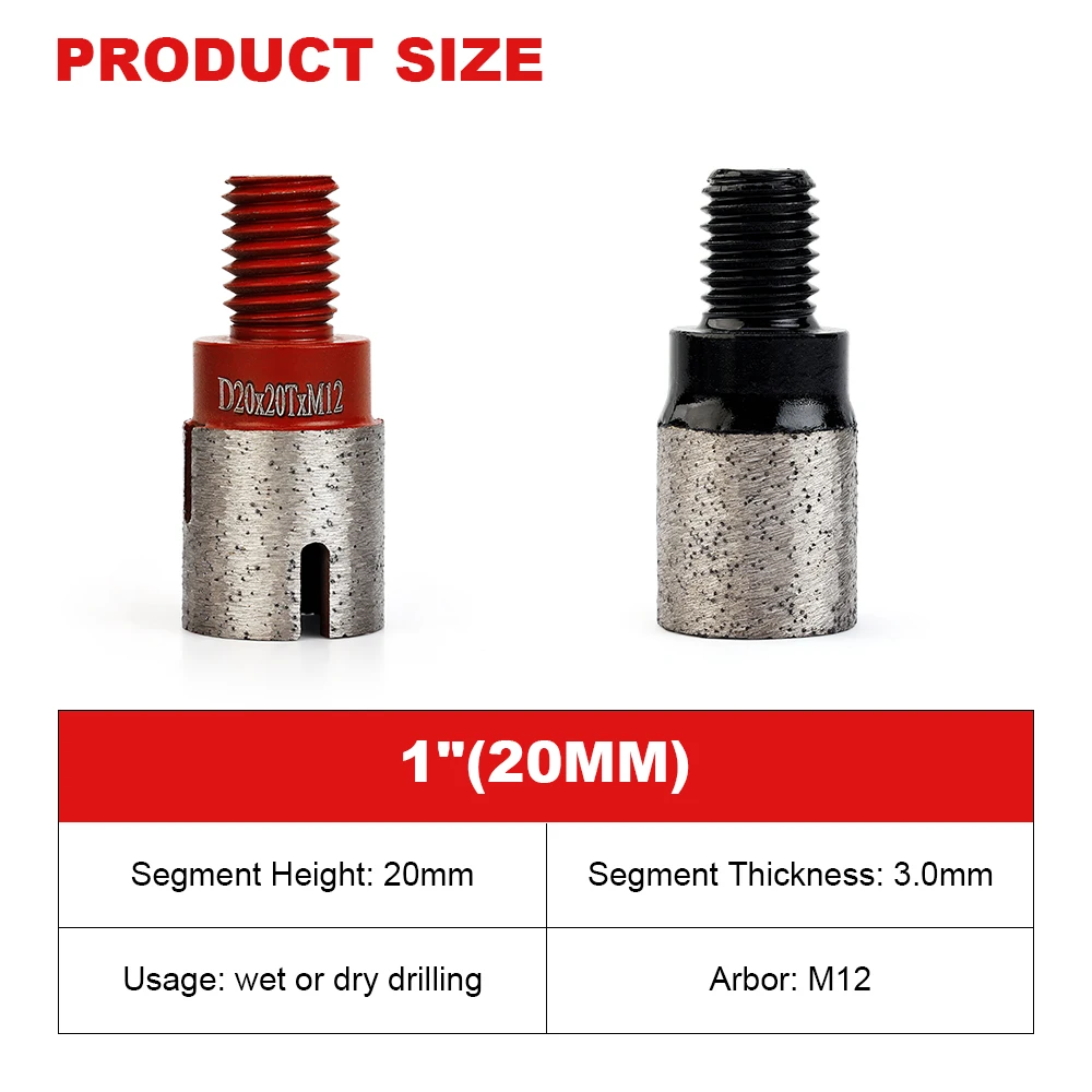 Casaverder M12 CNC Finger Diamond Bit 20mm Diamond Finger Bits for Granite, Marble and Natural Stone Smooth Drilling