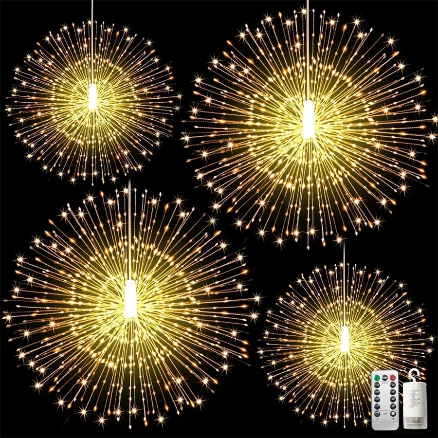 150/200 LED Christmas Tree Garland DIY Firework Light Outdoor Starburst String Light with Remote Hanging Starburst Light