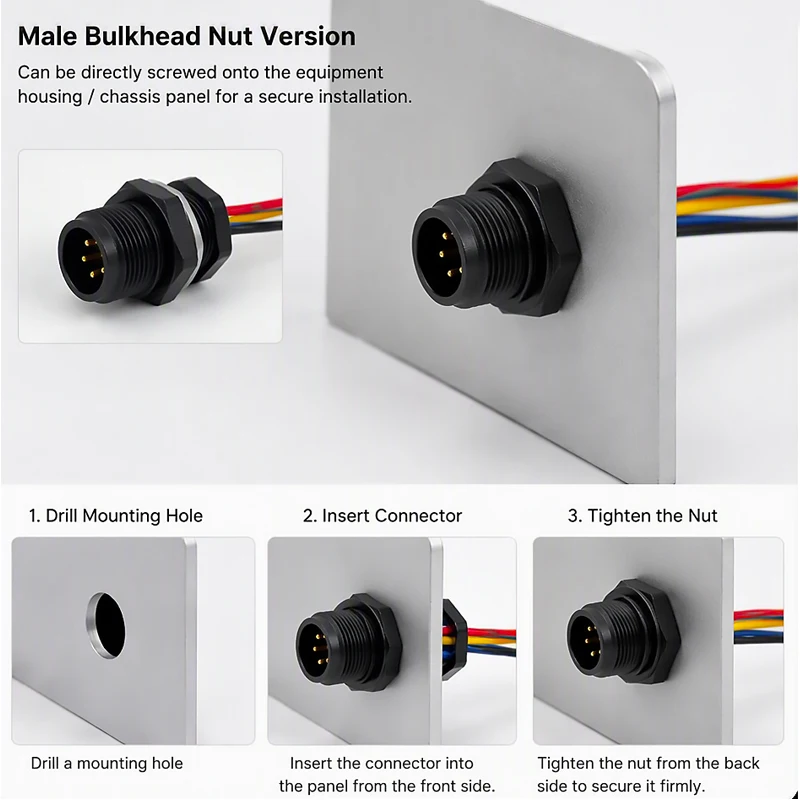 5PCS M12 IP65 Waterproof Connector Male Panel Mount Receptacle Female Cable Plug 2/3/4/5/6/8 Pin Metal Head with Pigtail Wire