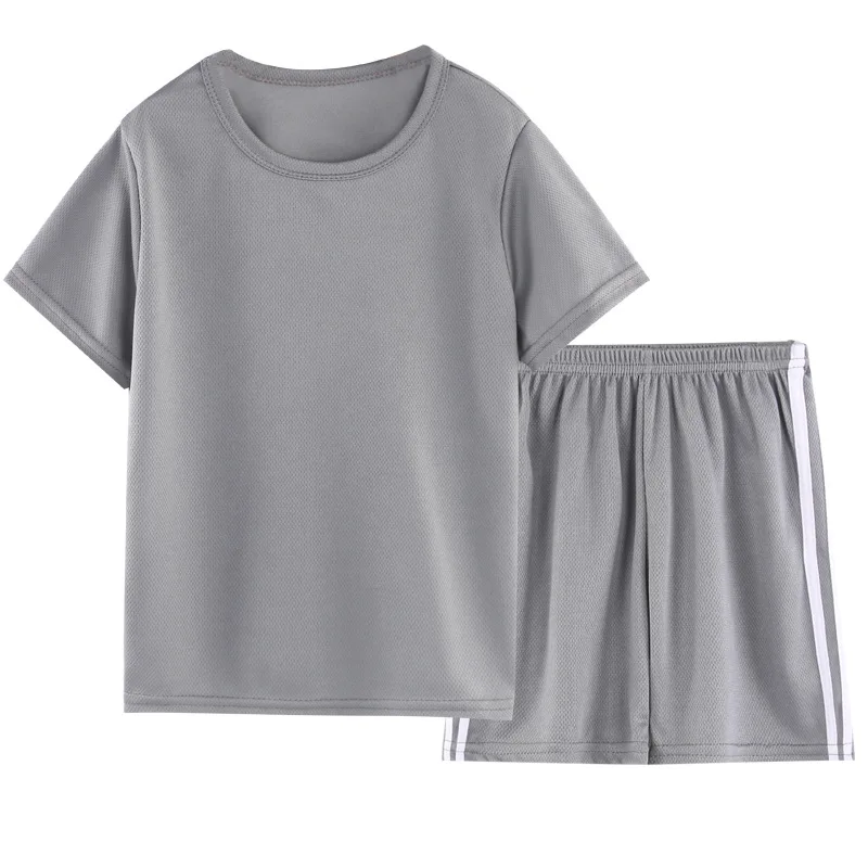 Camiseta de seda gelo e shorts respiráveis, roupa de secagem rápida para bebê, terno anti-han cor sólida, uniformes respiráveis, verão