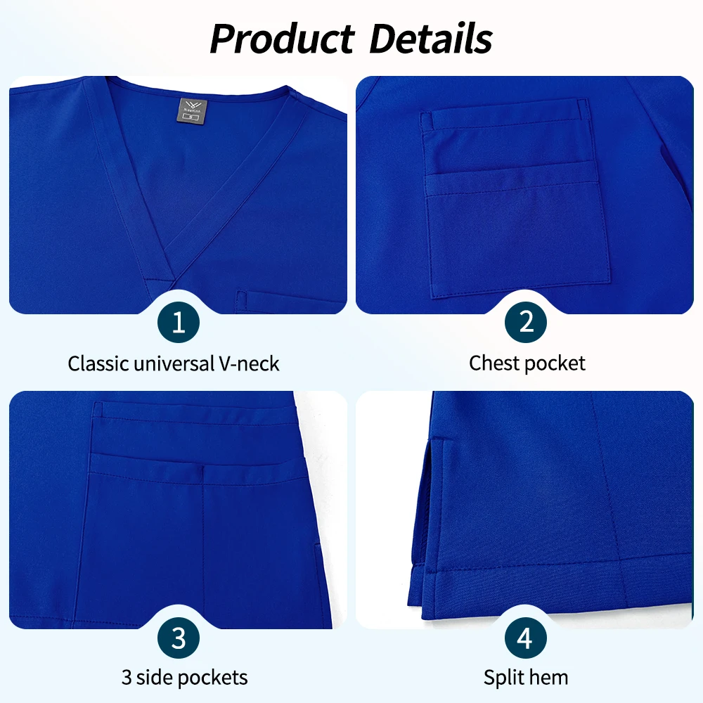 여성용 임상 유니폼 반팔 스크럽 상의 스트레이트 팬츠 세트 간호사 유니폼 병원 의료 액세서리 의사 작업복