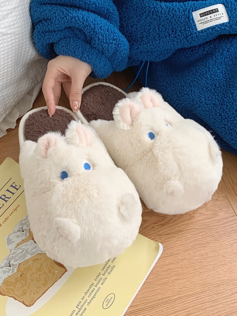 

Cute Cotton Home Slippers Women Man Slippers Winter Indoor Outdoor Cute Animal Cartoon Warm Couple Plush Shoes For Men