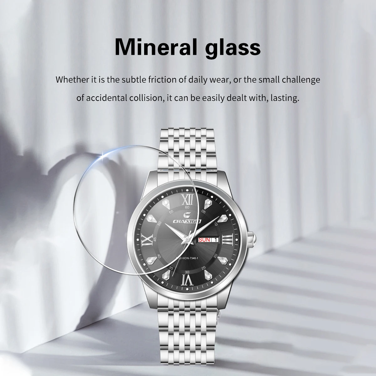 Chaxogo jam tangan Quartz pria antiair, jam tangan kronograf bercahaya baja tahan karat mewah untuk pria reloj hombre