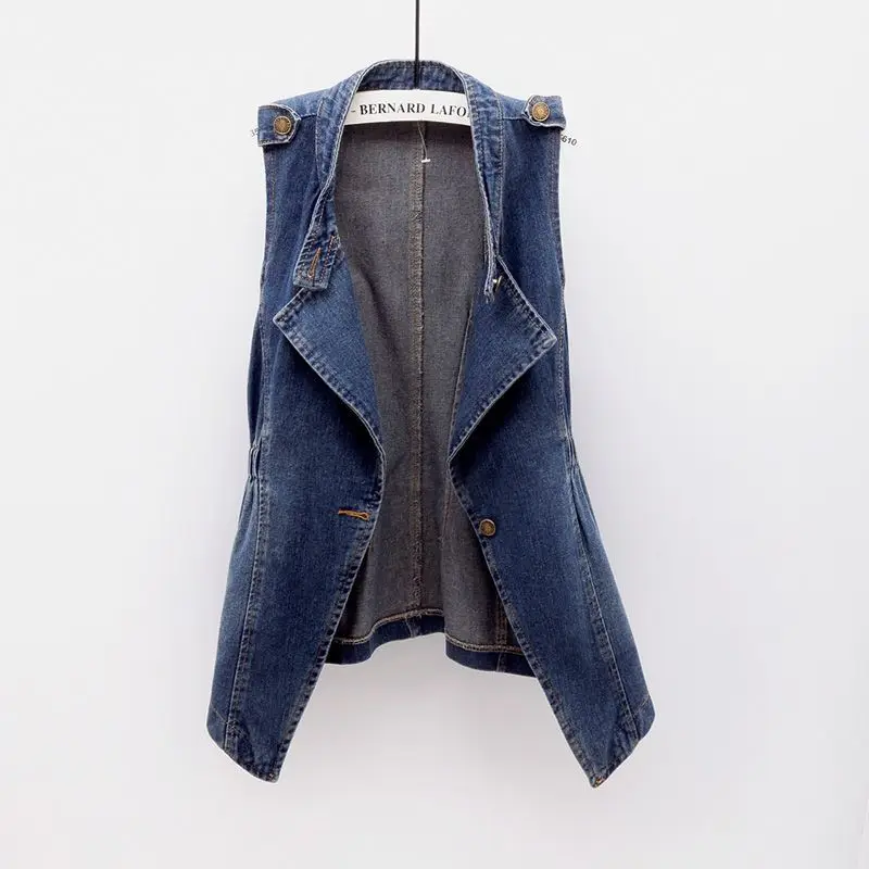 Casual Denim Vest Women Spring Autumn New Slim Sleeveless Jackets Coat Female Back Waist Buckle Waistcoat Outwear Tops Tide