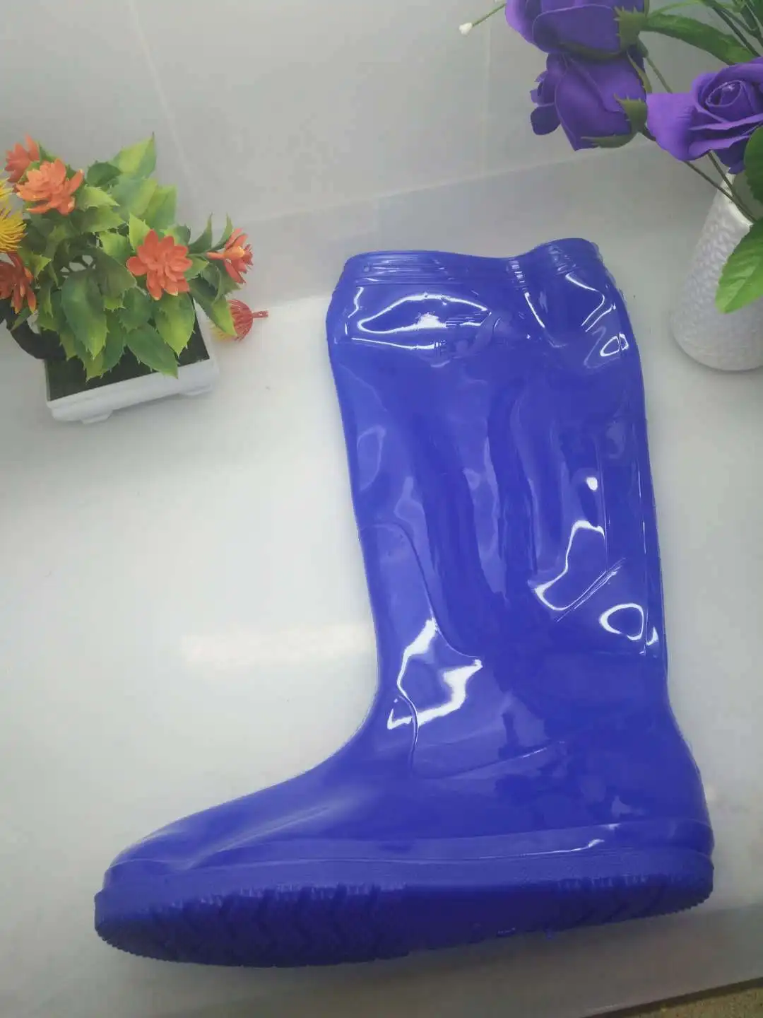 PVC Blue Soft Cosplay Live Show Waterproof Rain Shoes Bottom Thick （1 to 2 size smaller attention when order)