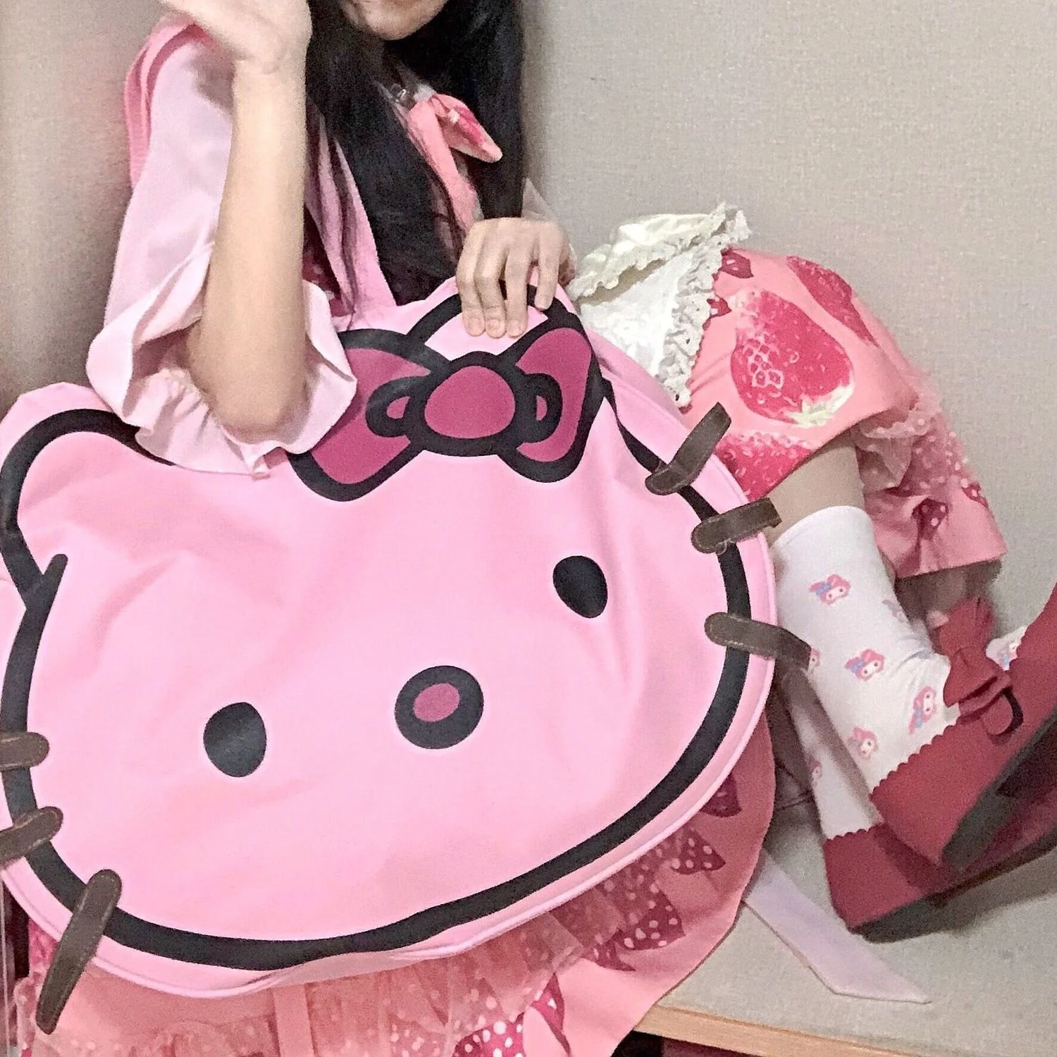 New Hello Kitty Oxford Bag Anime Portable Y2k Shoulder Bag Japanese Light Large Capacity Shopping Bag Girls Travel Gym Bag