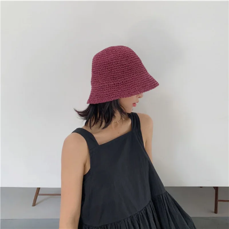 Simple Girl Sun Hat Wide Brim Floppy Summer Hats for Women Beach Panama Straw Dome Weave Bucket Hat Femme Shade Hat Women Hats