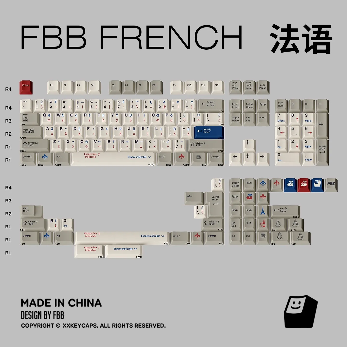 

FBB Keycaps French Retro Style PBT Key Cap For PC Computer DIY Accessories 61/68/84/87/96/100/104/108 Keys Mechanical Keyboard