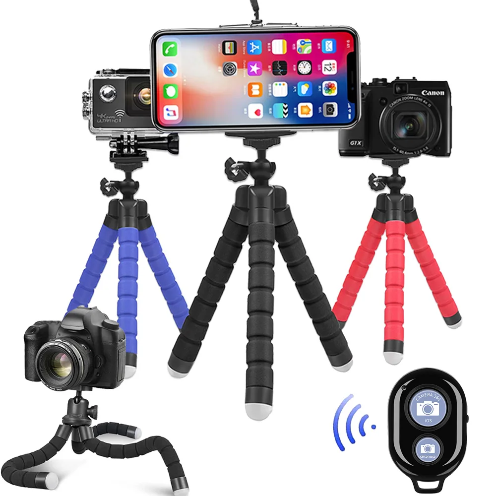 Phone Tripod Stand with Bluetooth Remote Non Slip Clip for Smartphone Camera Travel Camping Selfie Holder New