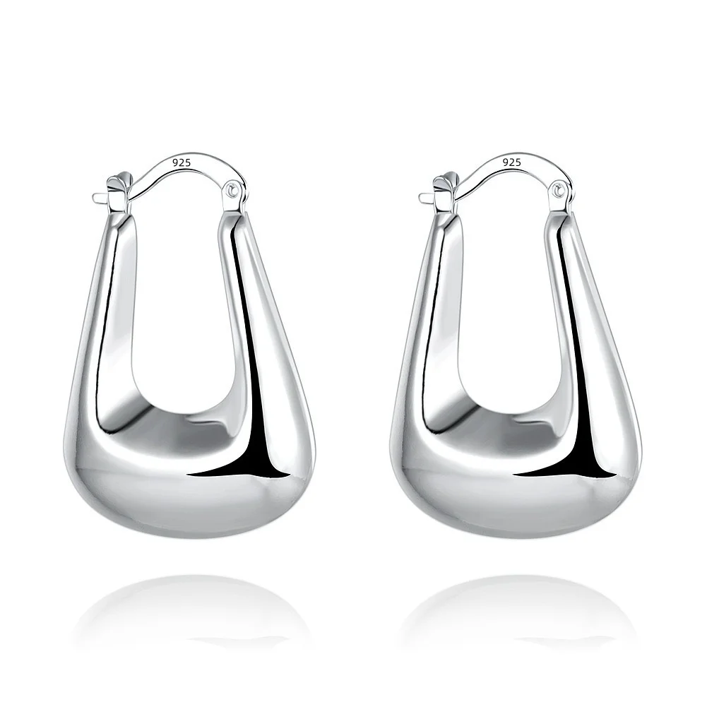 Andara s925 Sterling Silver Smooth U Shape Hoop Earrings Charm Women Party Engagement Gift Fashion