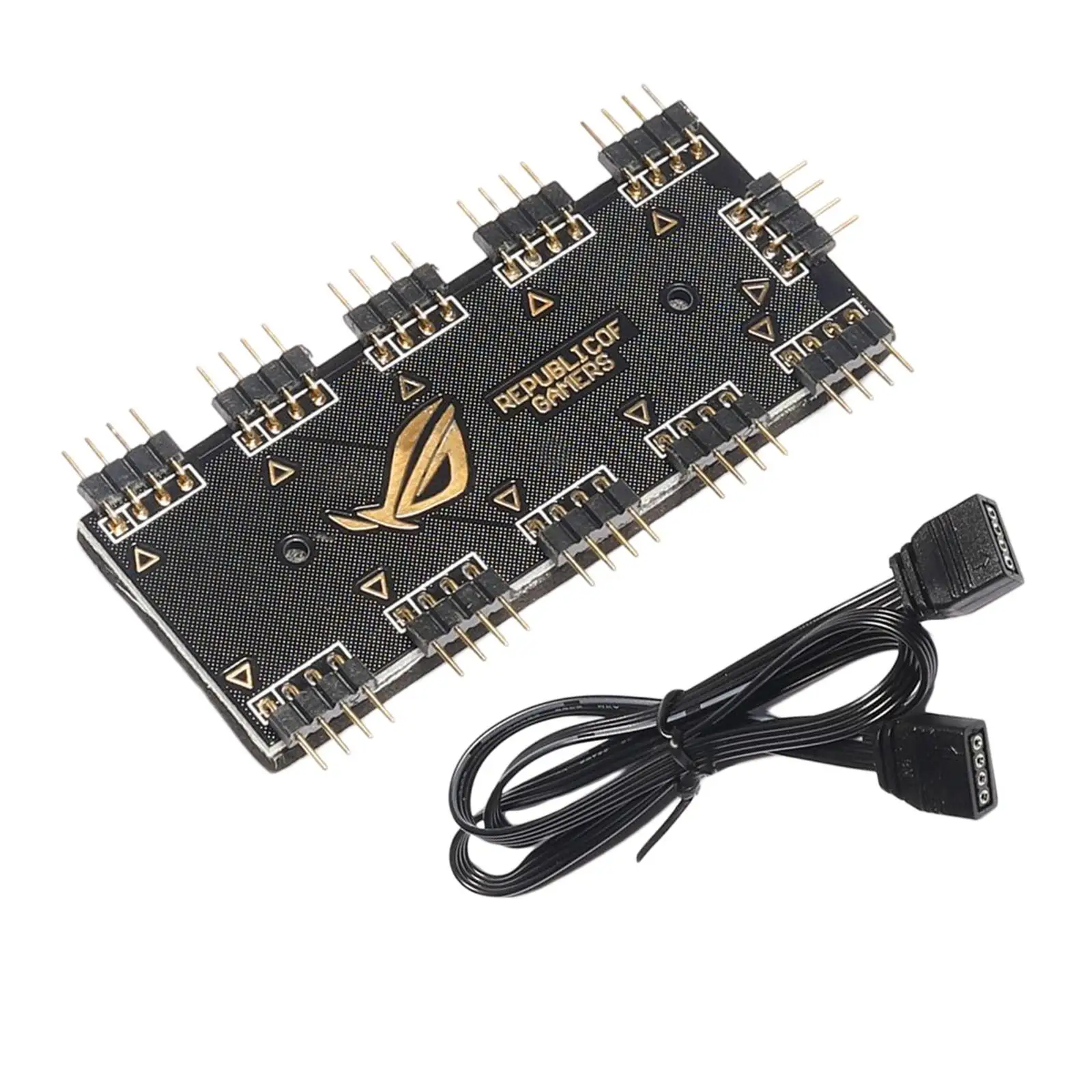 10 Channel Fan Hub Splitter with RGB Extension Socket for PC Motherboard Cooling Case Fans Adapter