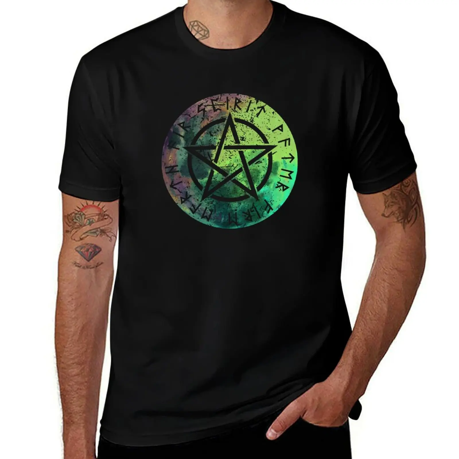 

Runes Earth, tshirt - Air tshirt T-Shirt Water, Nordic anime - - Elements Spirit, Pentacle Fire, man