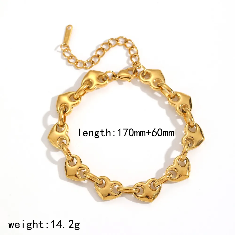 Minimalistischer Modeschmuck aus Edelstahl, zweifarbiges Herz-Knopf-Armband, Halskette, Ohrringe, Damen-Party-Schmuckgeschenke – Detail 5
