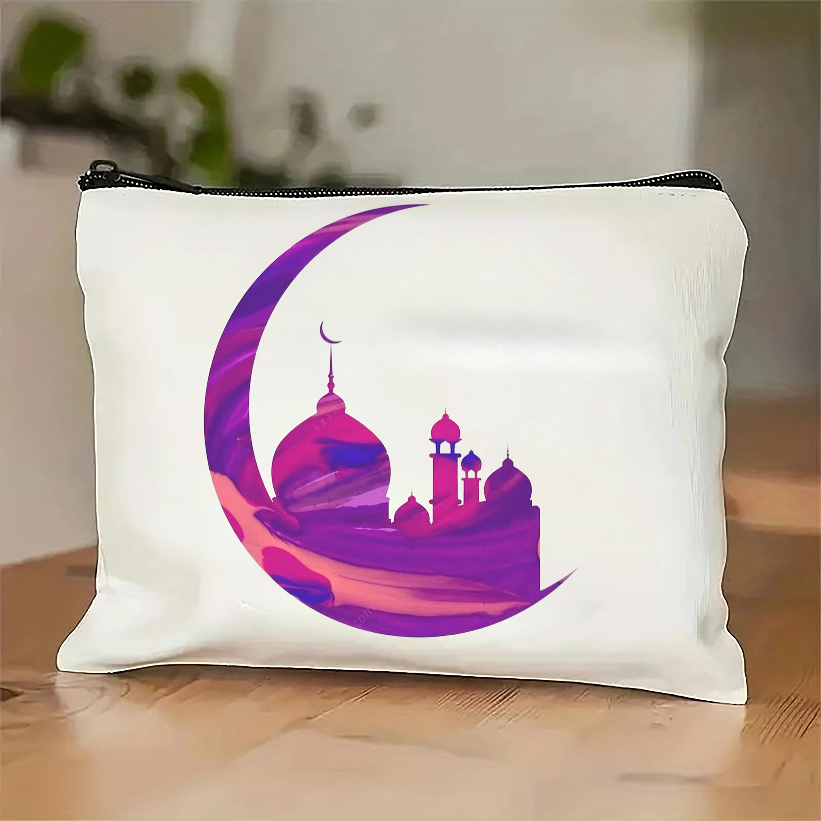Ramadan Makeup Bag Beige Zippered Storage Pouch Eid Gifts Eid Mubarak Gift Bags Ramadan Ramadan Gift Makeup Bag for Muslim