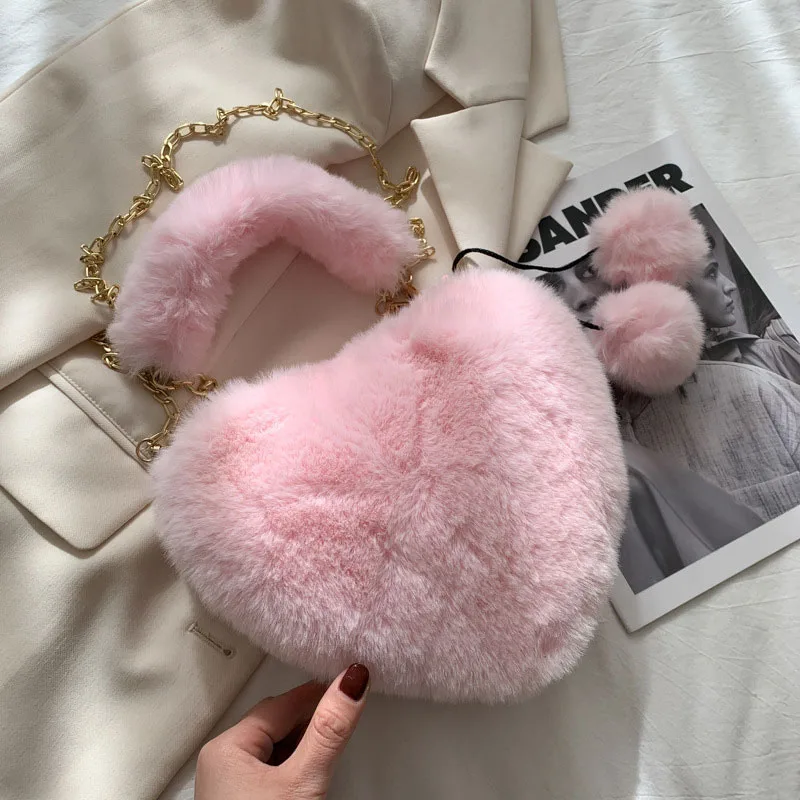 Multiple Styles Plush Heart-Shaped Handbags Women Korea Handbag Diagonal Cross Handle Peach Heart Versatile Fashion Zero Wallet