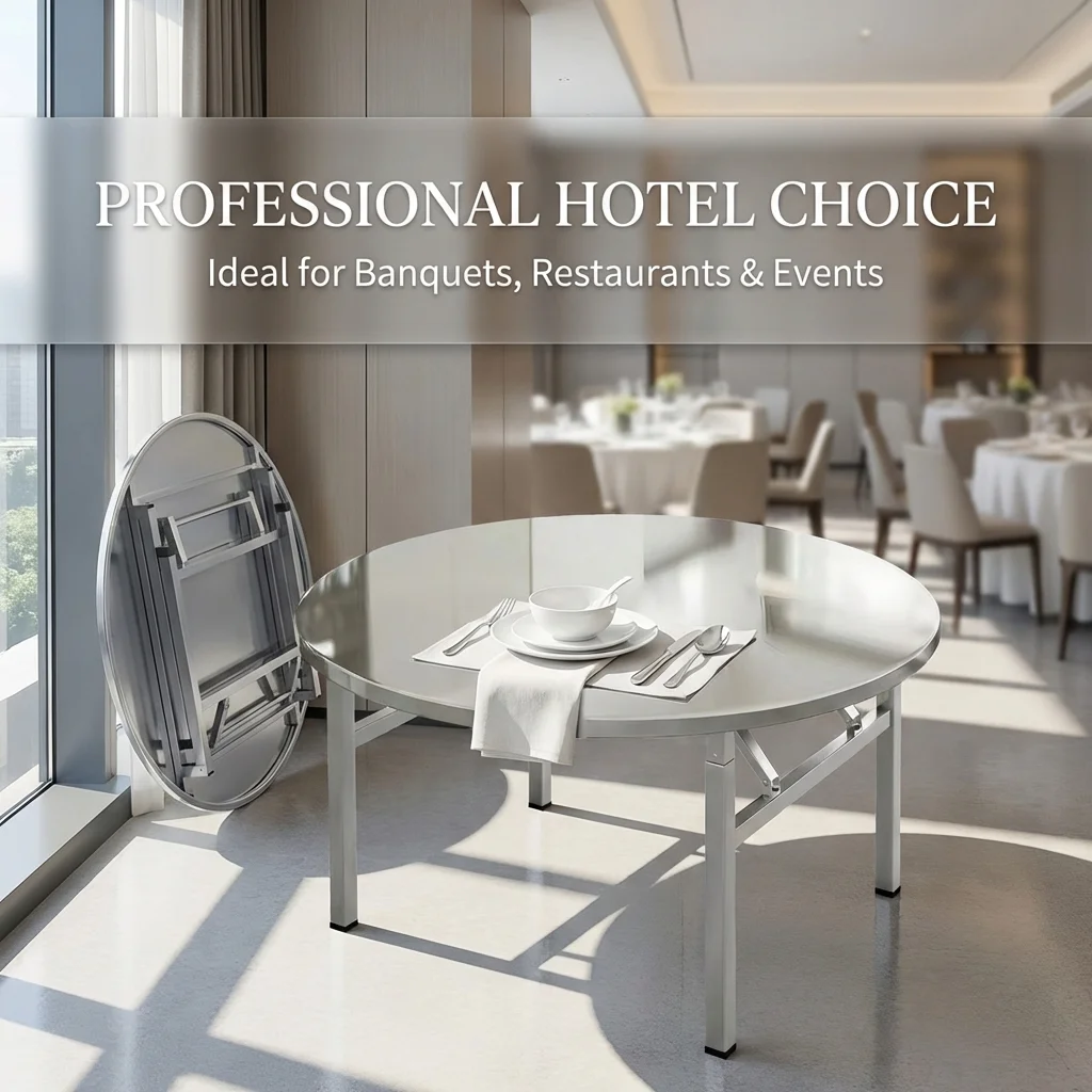 

Modern Design Stainless Steel Folding Banquet Hotel Dining Table for 10 People for Living Room Outdoor Supermarket Use