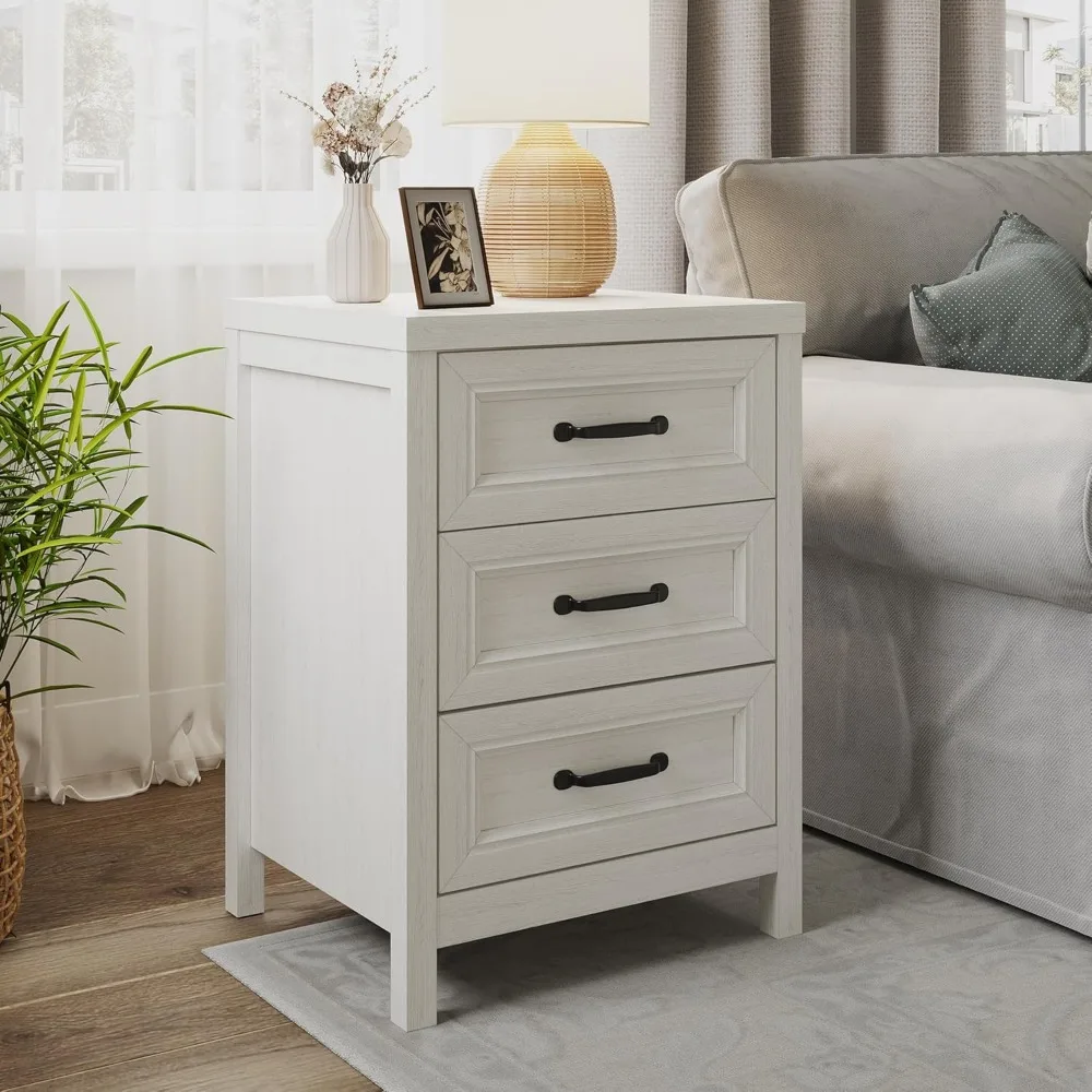 

Exquisite White 3 Drawer Nightstand, Small Dresser for Bedroom, Modern Wood Nightstand with Drawers,Accent Chest of Drawers