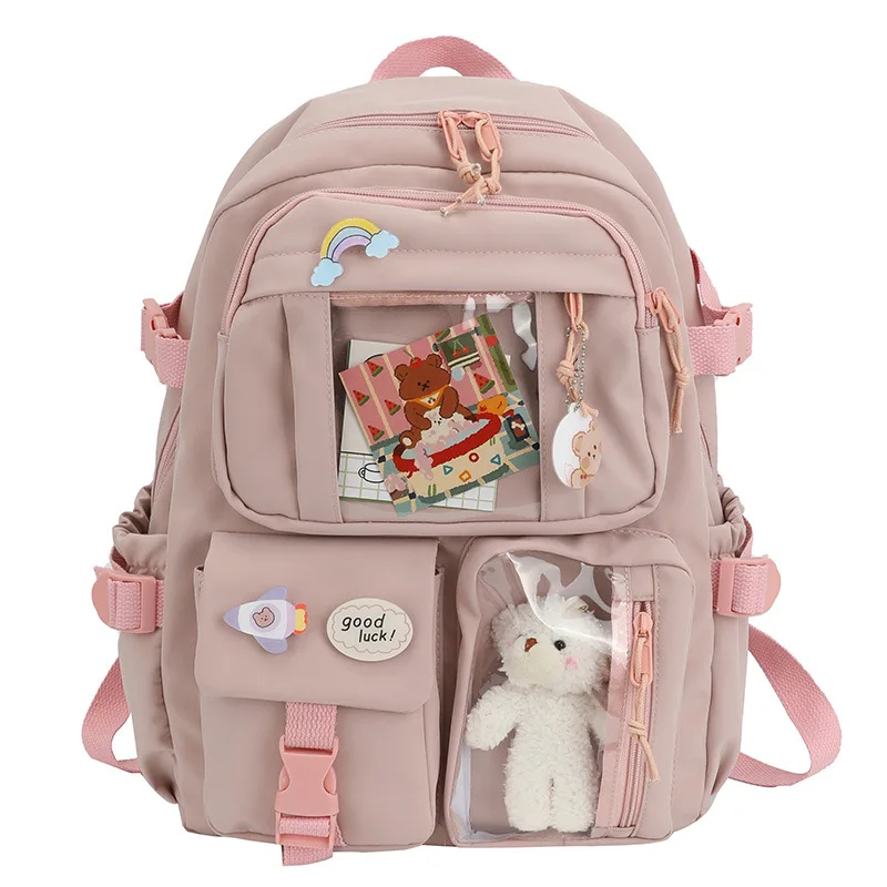 Kawaii Schooltas Meisje Zuid-Korea Multi-Pocket Nylon Basisschool Casual Junior Middelbare School Student Rugzak Meisje Mochila