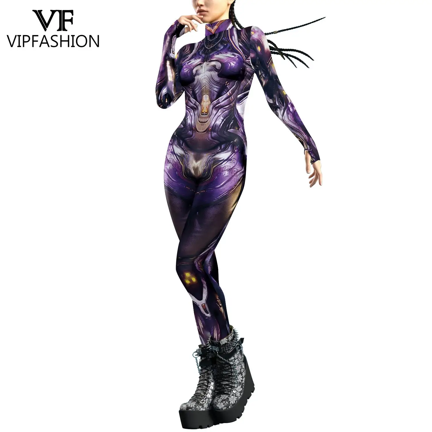 Moda VIP Outro Mundo Zentai Suit para Mulheres, Punk Robot Catsuit, Roupas de Festa, Fantasia Cosplay, Macacão Lady Festival