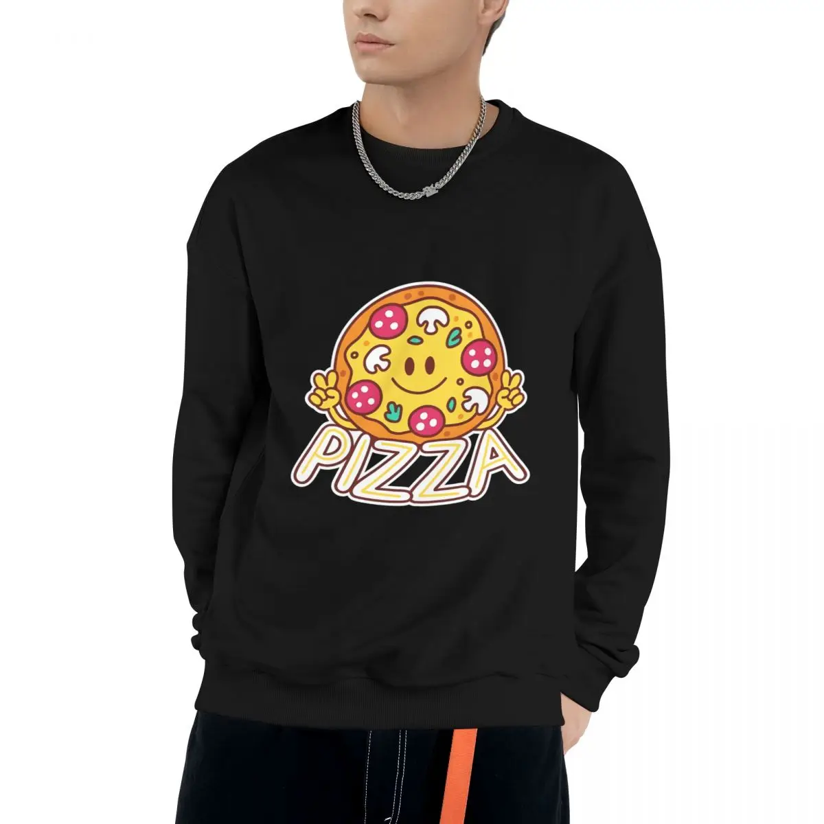 Cute Pizza And Animal Falling shoulder pure cotton round neck adult sweatshirts new casual loose fit top